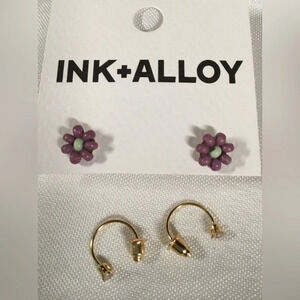 Ink+Alloy Tina Two Color Beaded Earrings Lilac. Gold/Rhinestone Huggie Hoops